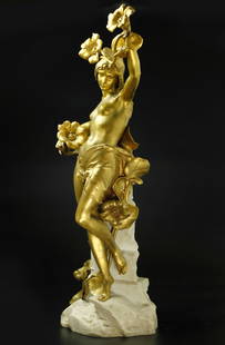 Jean-Baptiste Germain, French (1841-1910) Large Art Nouveau Bronze Figure on Marble Base.signed: Jean-Baptiste Germain, French (1841-1910) Large Art Nouveau Bronze Figure on Marble Base, signed " Germain JB", Very Good Condition. W: 15 inches, H: 33 inches, D: 10 inches