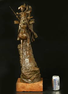 19th century Austrian bronze sculpture of " Desperado" on marble base, signed "C Kauba": 19th century Austrian bronze sculpture of " Desperado" on marble base, signed "C(Carl 1865) Kauba". W: 9 inches, H: 28.5 inches, D: 5 inches