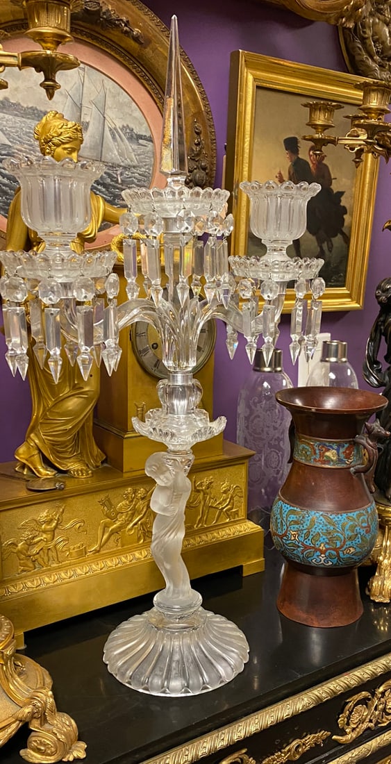 Signed baccarat crystal French 3 arm candelabra (1 of 4)