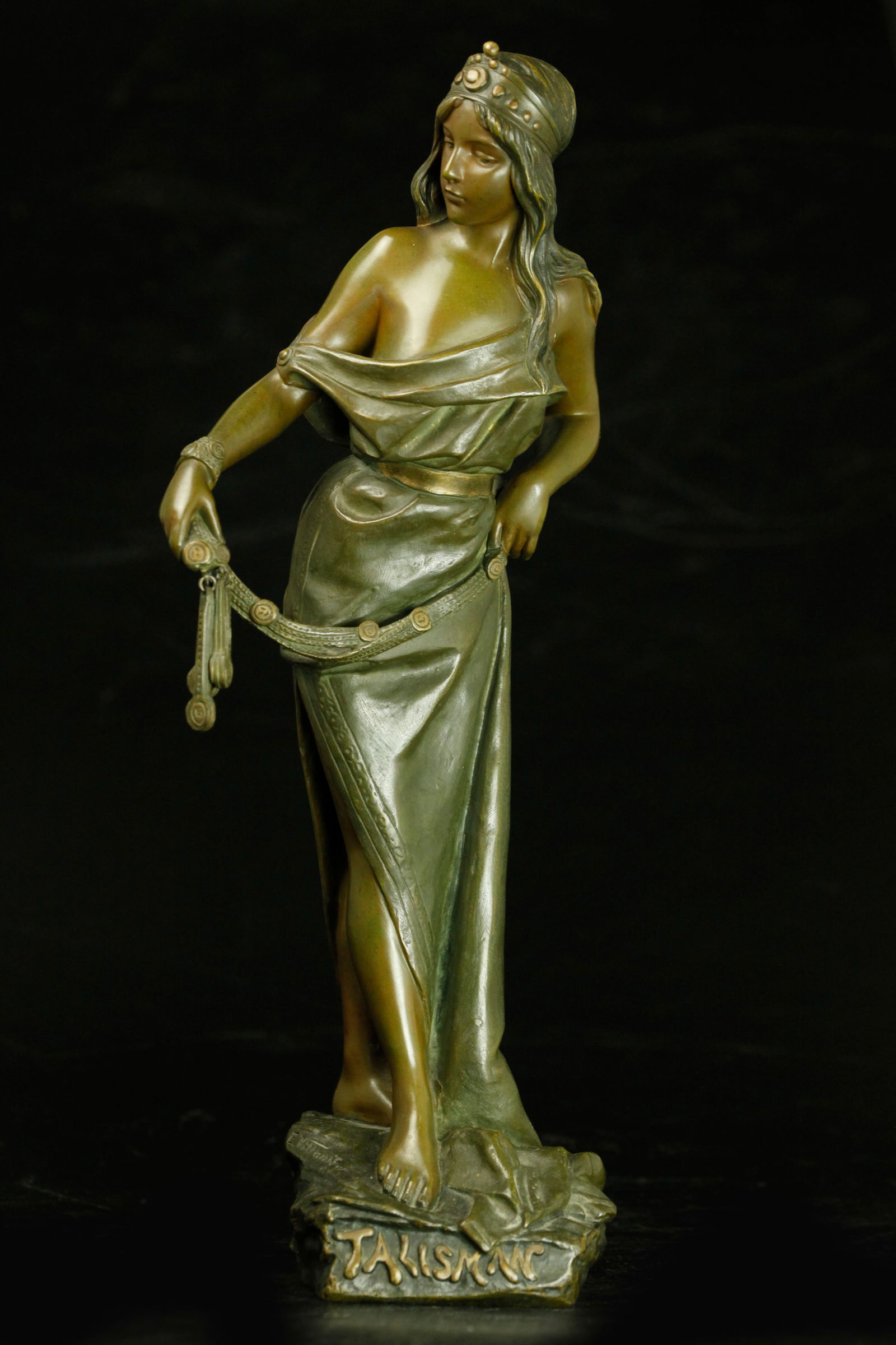 Early 20th century French bronze sculpture " Talisman" by E.Villanis. signed "E.Villanis" and (1 of 8)