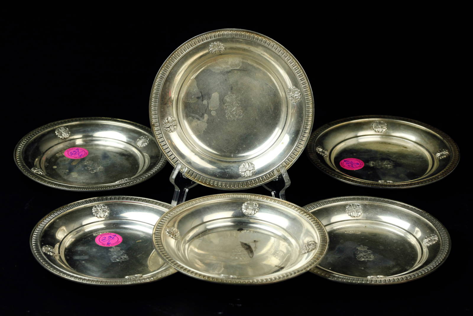 6 Antique Sterling Silver Plates, Marked Auction