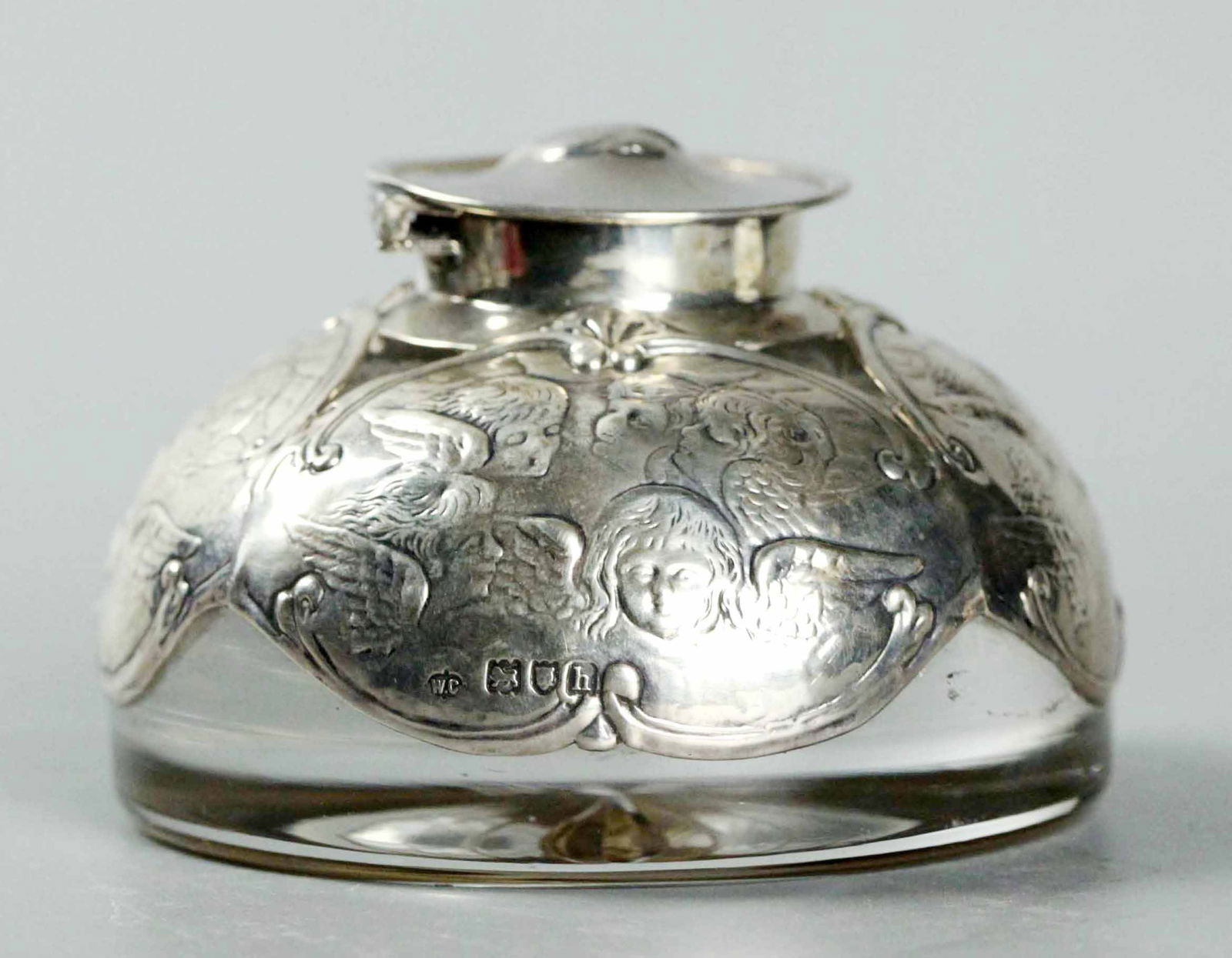 19th Century English Sterling Silver & Glass Inkwell (1 of 7)
