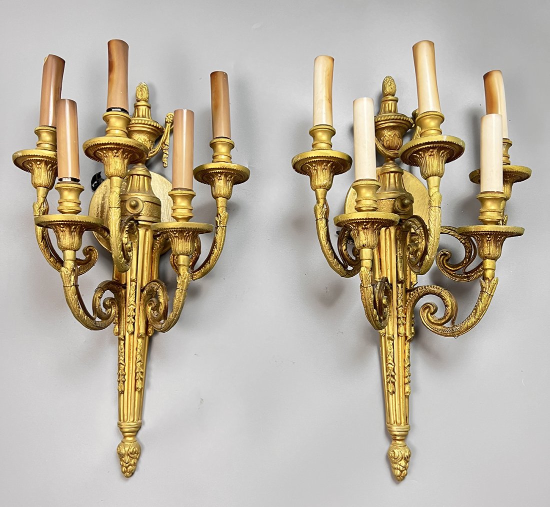 Pair of vintage French 5 Arm bronze Wall Sconces (1 of 3)