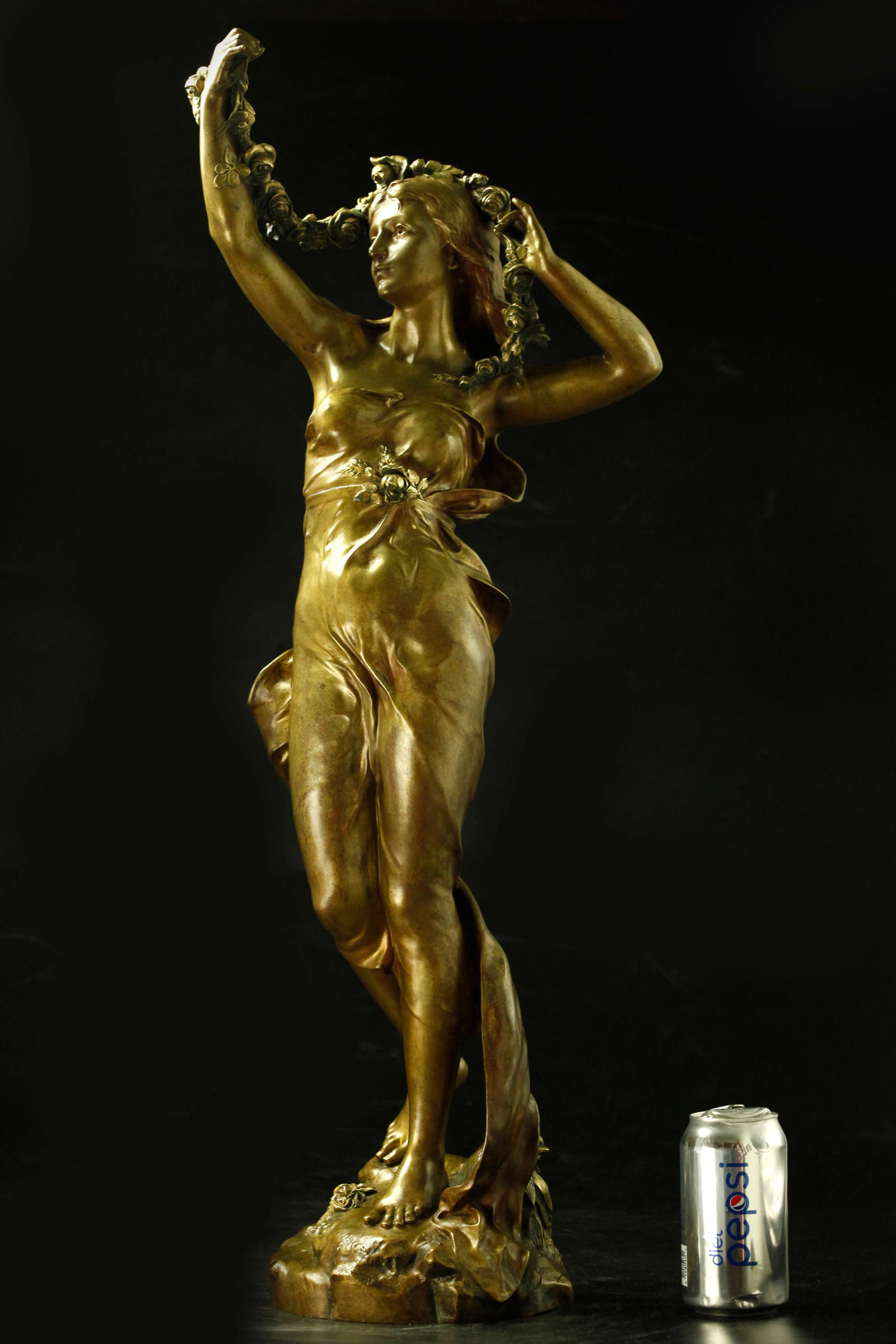 French art nouveau bronze sculpture by Jean-Baptiste Germain (1841-1910), signed: French art nouveau bronze sculpture by Jean-Baptiste Germain (1841-1910), signed " Germain,JBE", very good quality. W: 11 inches, H:31 inches, D: 8 inches