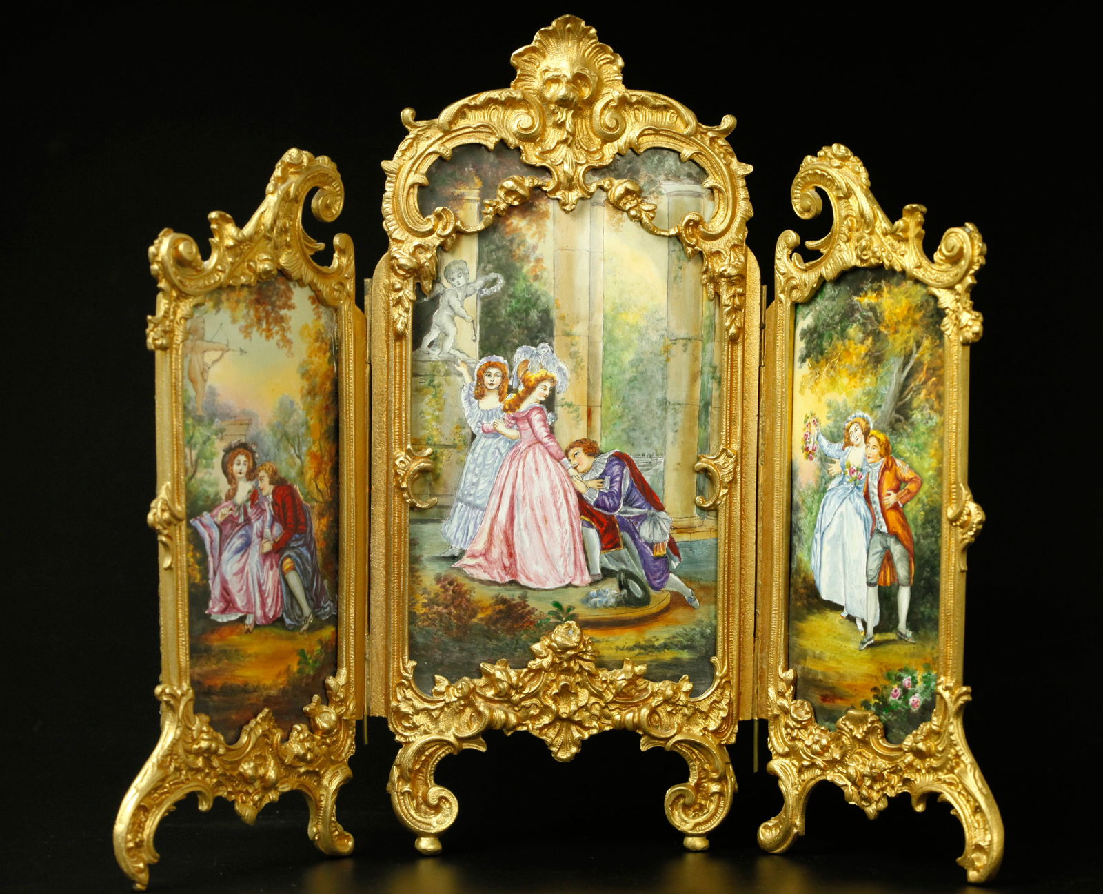 Hand-painted and enamel three-fold table screen (1 of 6)