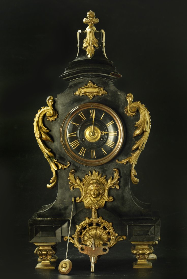 Large 19th century French gilt bronze and black marble mantel clock (1 of 6)