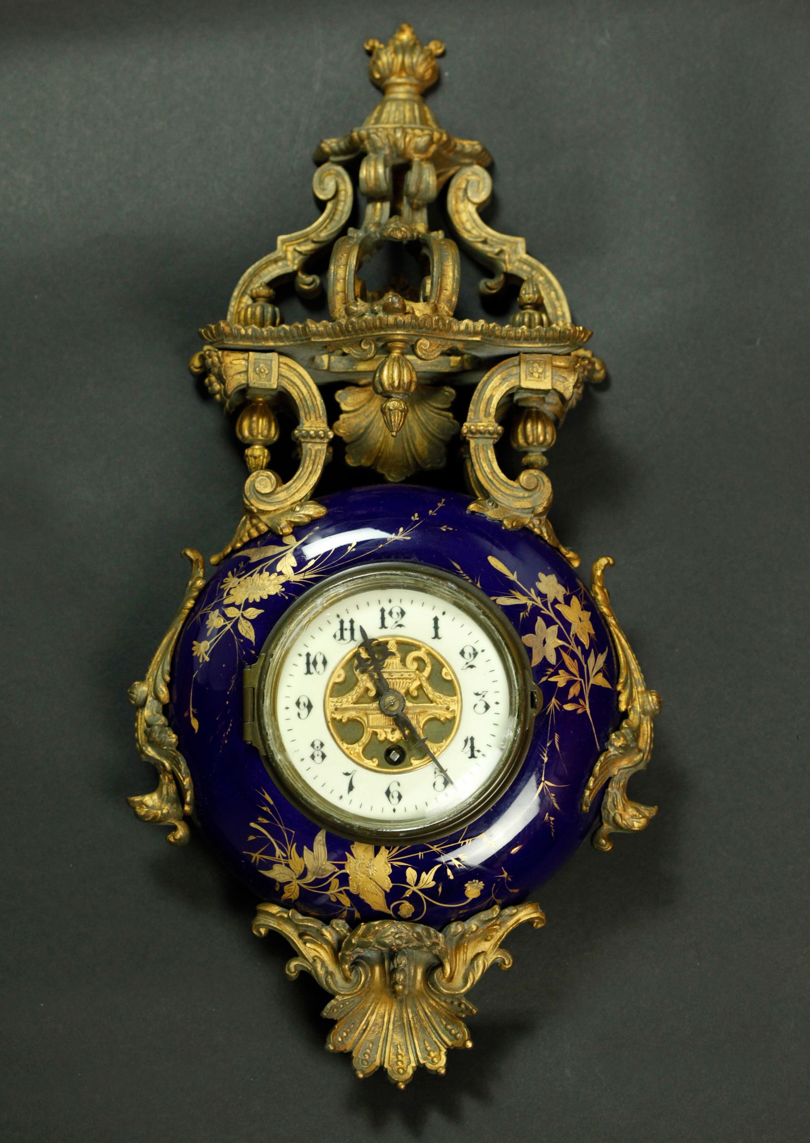 Antique French enameled porcelain and gilt metal wall clock (1 of 8)