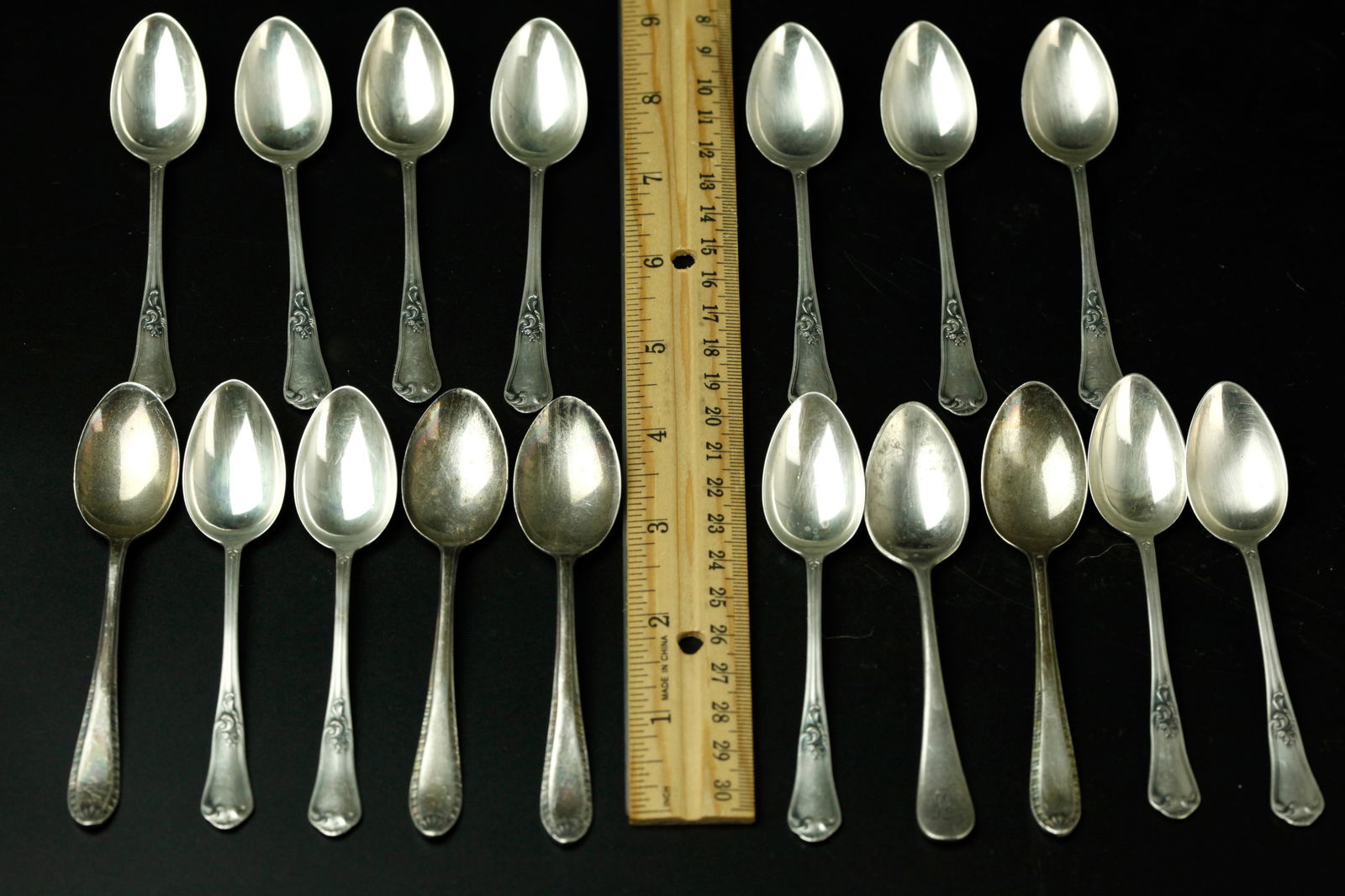 17 antique sterling silver spoons, marked (1 of 4)