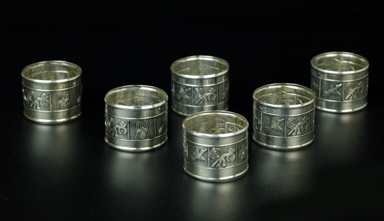6 antique sterling silver napkin rings, marked PERV 925 (1 of 5)