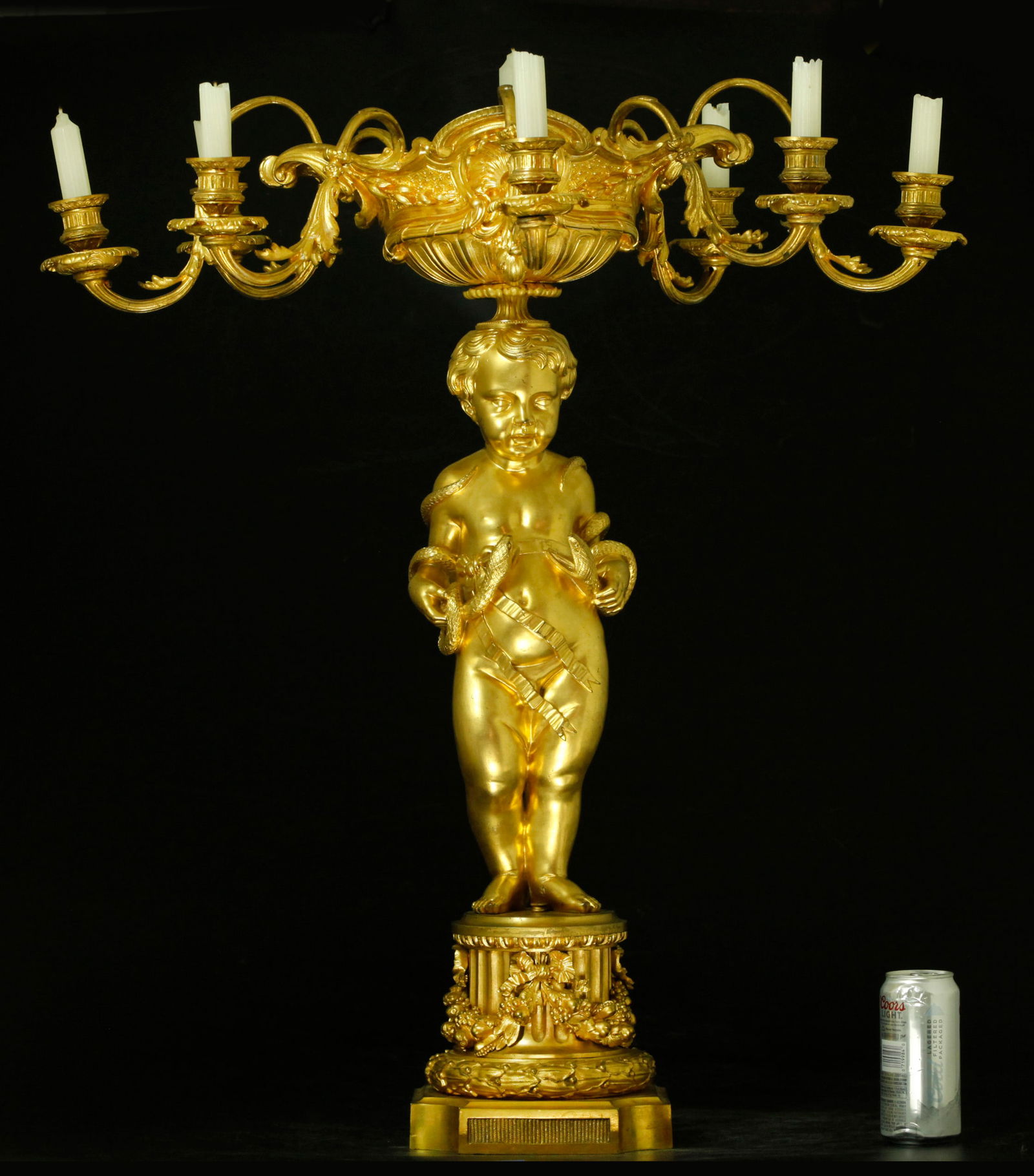 Large 19th century French Dore bronze eight-light candelabra centerpiece, stamped" H. PICARD" (1 of 9)
