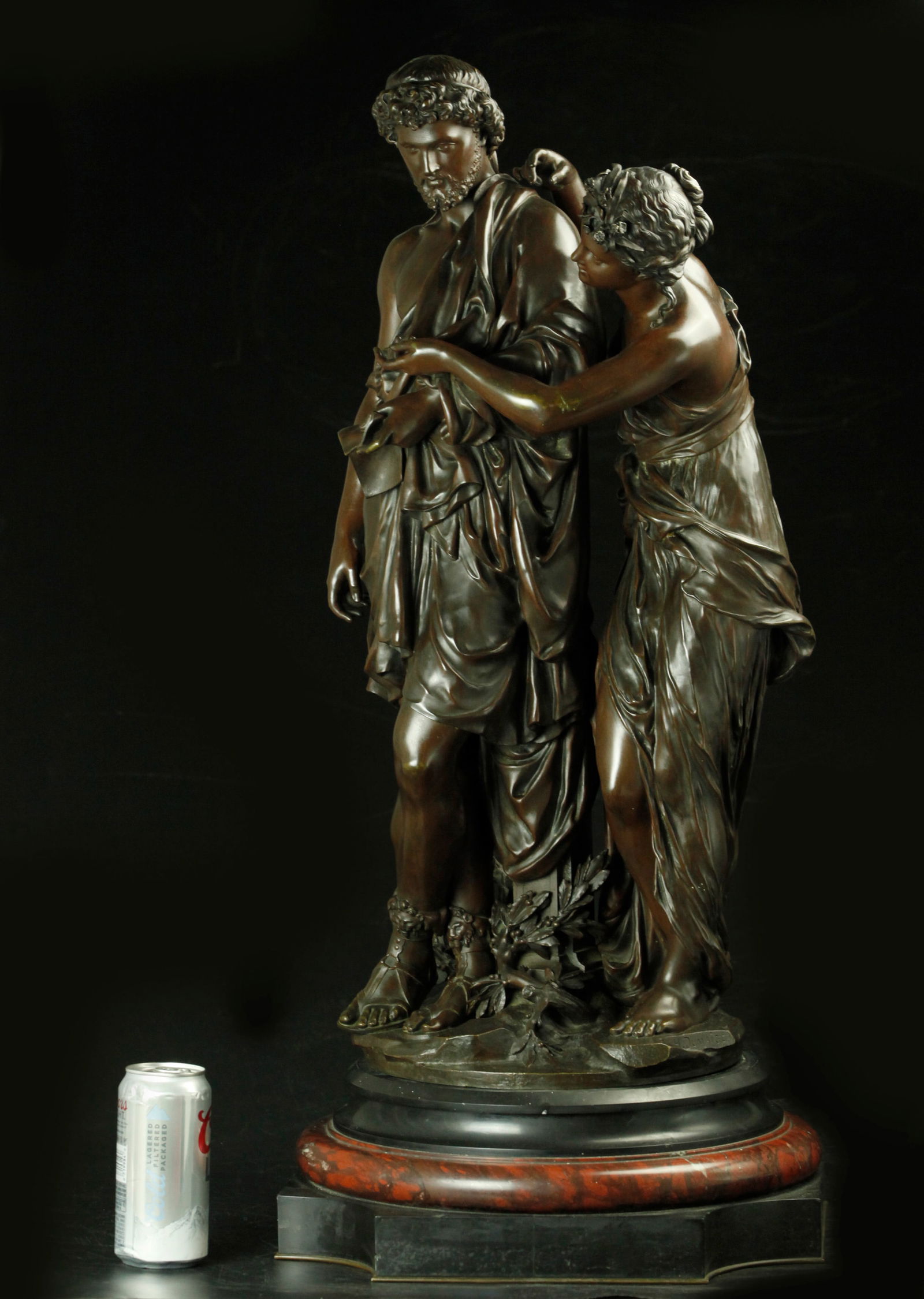 19th century French bronze sculpture with brown patina by Etienne-Henry Dumaige (French) on marble (1 of 9)