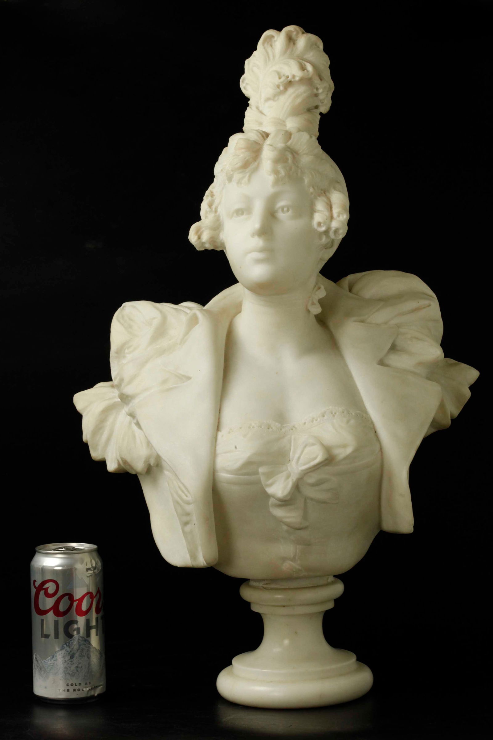 19th century Italian Carrara marble girl bust sculpture, signed (1 of 7)