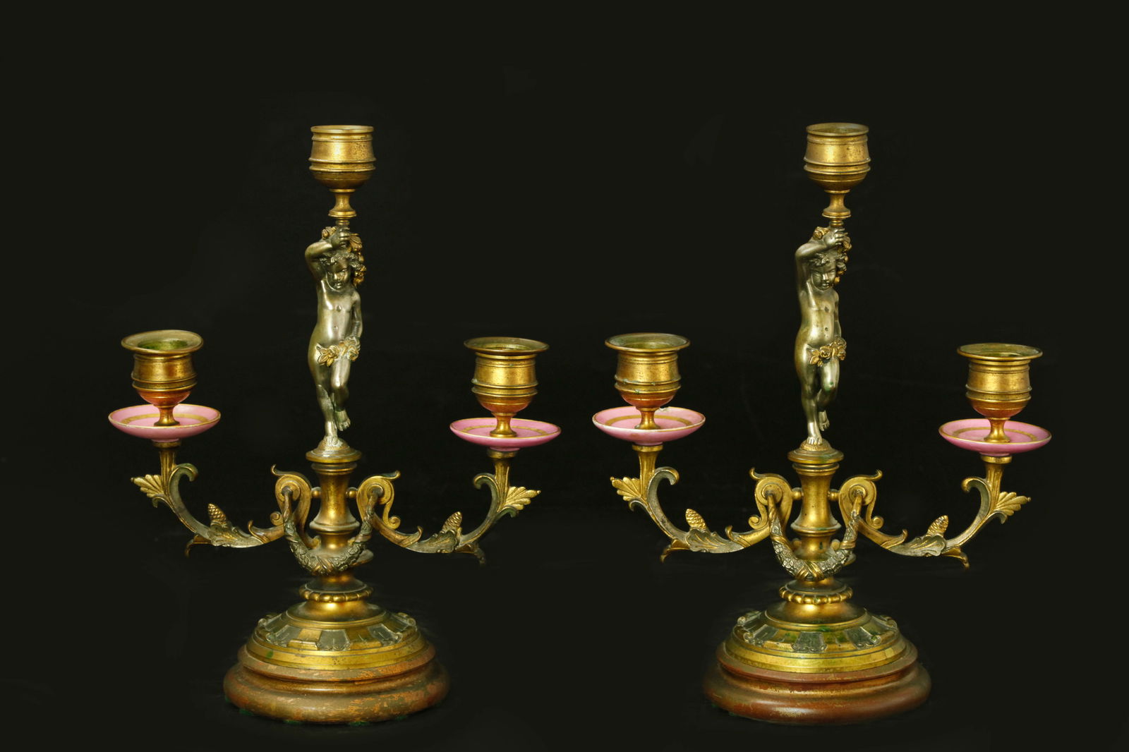 Pair of antique French cherub putti figural candelabras (1 of 6)