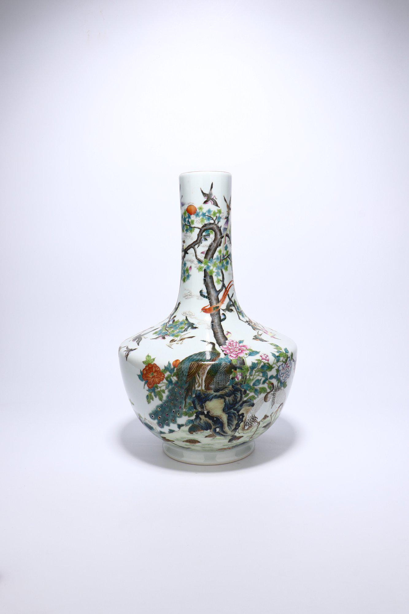 chinese famille rose porcelain peacock pattern vase: H40cm Mouth7cm Bottom13cm