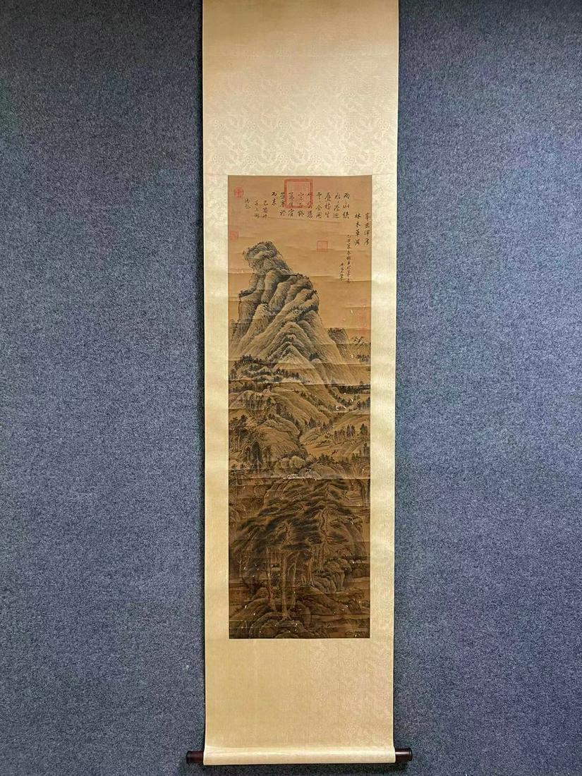 A Vertical-hanging Landscape Chinese Ink Painting by Wang Hui: Size:39cmx127cm