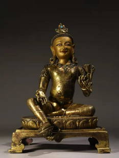 A Gilt Bronze Lotus Avalokitesvara Statue: Size:23cmx18cmx33cm