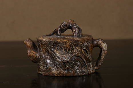 A Bamboo Carved Wintersweet Pattern Tea-pot Chinese Qing Dynasty: Size:13.7cmx8.9cmx5.9cm