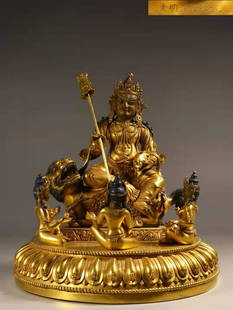 A Gilt Bronze Lion Zambala Statue: Size:27.5cmx23cm