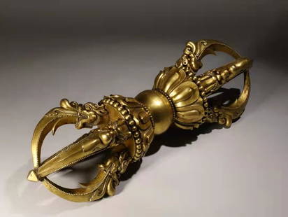 A Gilt Bronze Tibetan Royal Large Vajra: Size:52cmx15cm