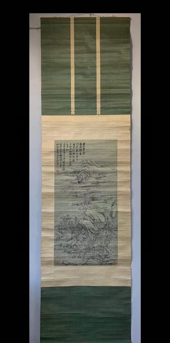 A Vertical-Hanging Landscape Chinese Ink Painting by Wang Hui: Size:79cmx40cm