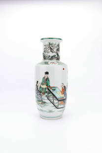 18Th Century Period Of Kangxi Famille Verte Porcelain "Figure" Bottle, China: Height: 46cm Mouth diameter: 13cm Bottom diameter: 13cm