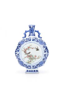 18Th Century Period Of Qianlong Blue And White Famille Rose Porcelain "Flower And Bird" Bottle,: Height: 18cm