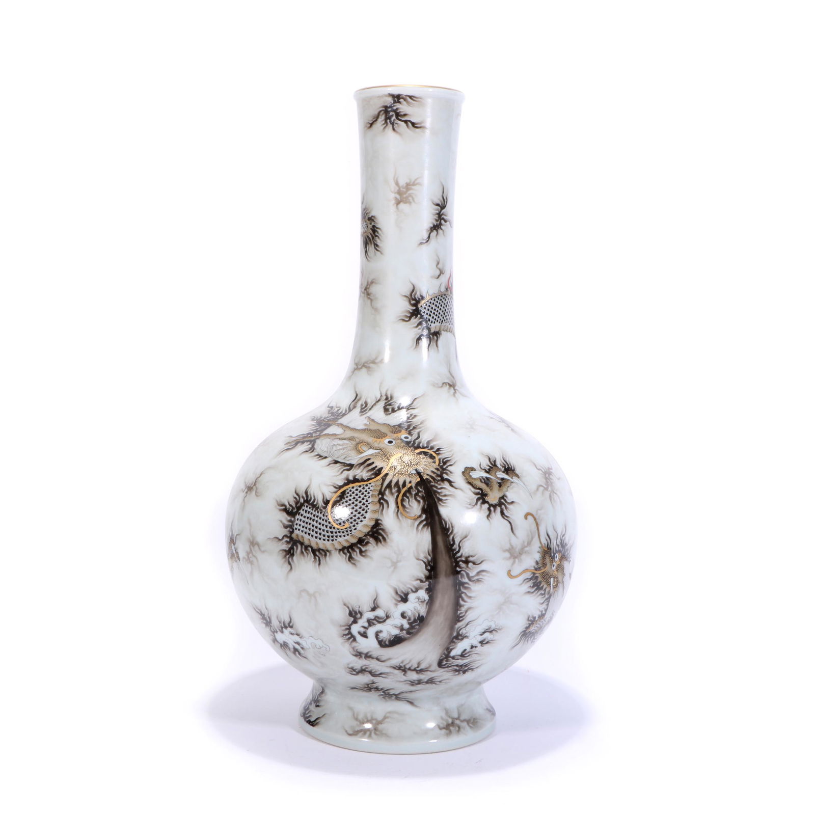 China Ink color drawing gold dragon pattern reward bottle: Height 33cm belly diameter 17cm