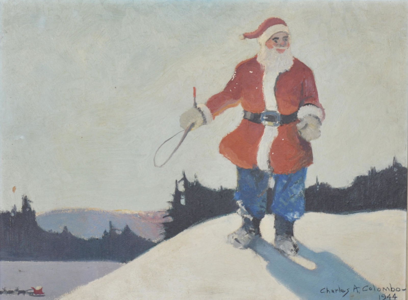 Charles A. Columbo Wilmington, Delaware Artist, Santa: oil on board, 18 x 24"/20 3/4 x 26 5/8", SLR dated 1944 The Wilmington-born Colombo, who graduated from Salesianum School in Wilmington and the Pennsylvania Academy of Fine Arts, studied as a teen und