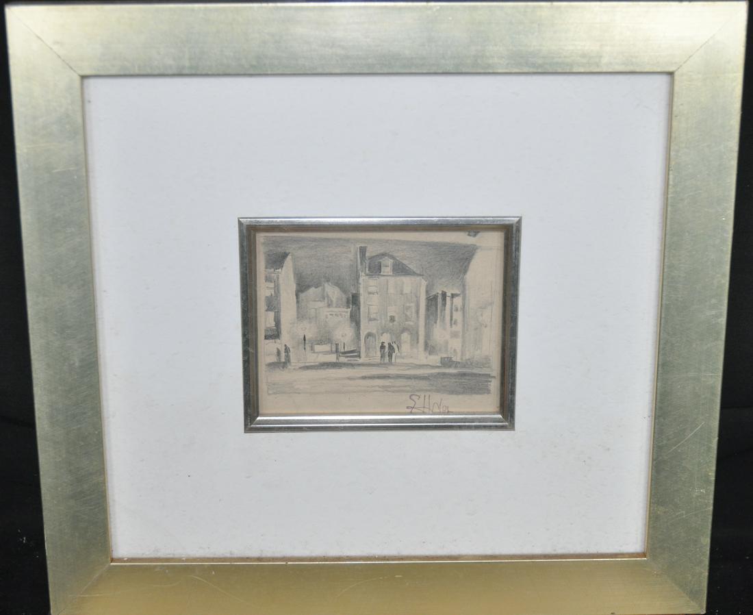 Earl Horter, Pennsylvania artist, city scene 2, pencil (1 of 4)