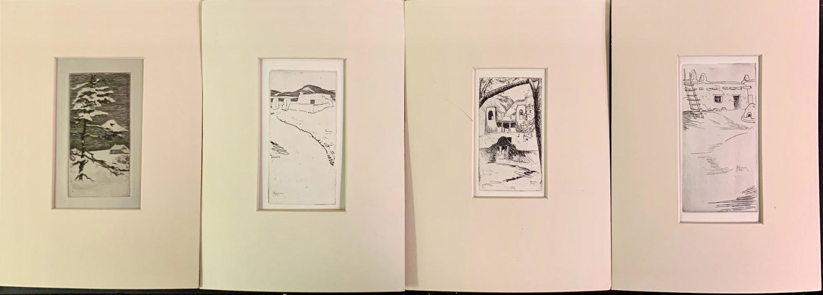 4 etchings of Taos New Mexico by Ralph M. Pearson: 4 etchings of Taos, New Mexico by Ralph M. Pearson