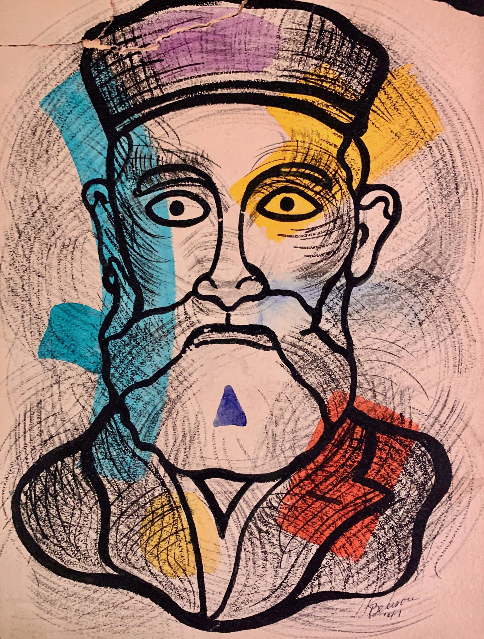 John William Benson American Artist Abstract work: John William Birger Benson (1904-1978), American Artist, Abstract Expressionist work, pre-war modernism, signed mixed-media, board size, 15 3/4 x 12", Exhibited with: Kennedy Galleries, New York, NY, 