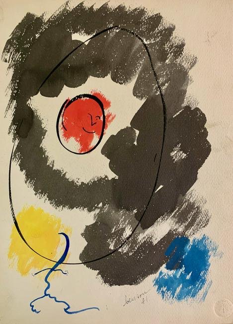 John William Benson American Artist Abstract work: John William Birger Benson (1904-1978), American Artist, Abstract Expressionist work, pre-war modernism, signed mixed-media, sheet size, 15 1/4 x 11", Exhibited with: Kennedy Galleries, New York, NY, 