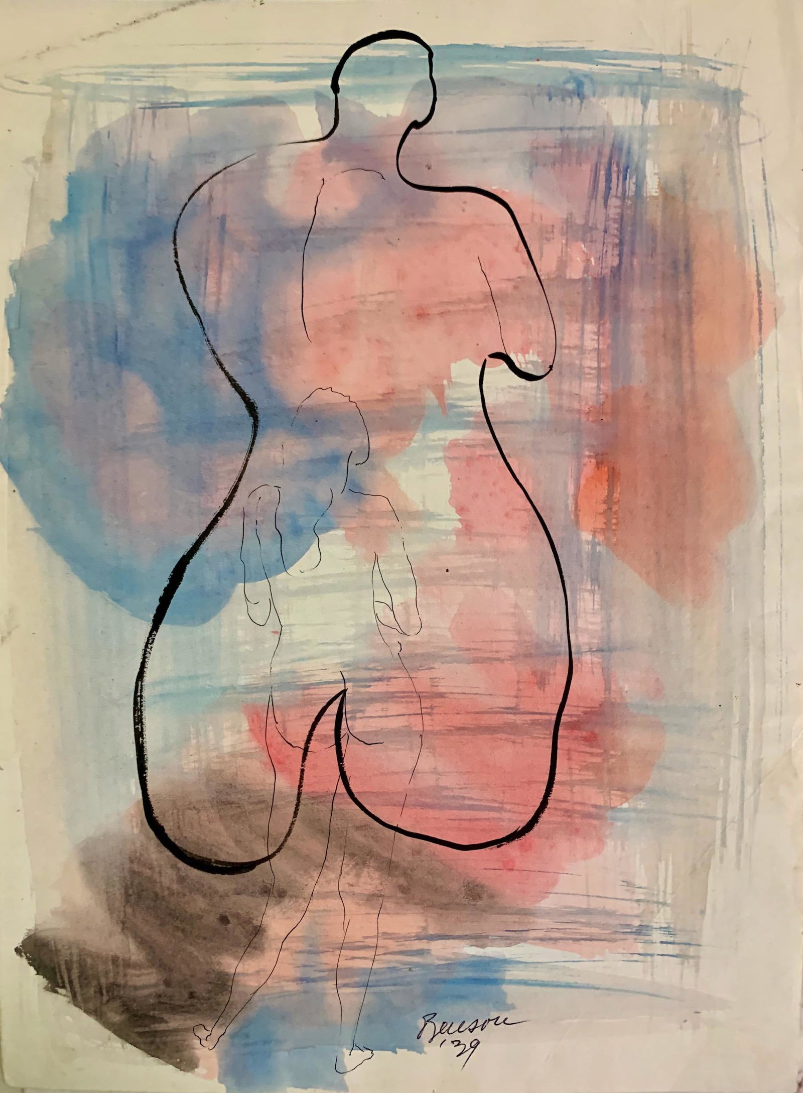 John William Benson American Artist Abstract work: John William Birger Benson (1904-1978), American Artist, Abstract Expressionist work, pre-war modernism, signed mixed-media, 12 x 9, Exhibited with: Kennedy Galleries, New York, NY, show of marine pai
