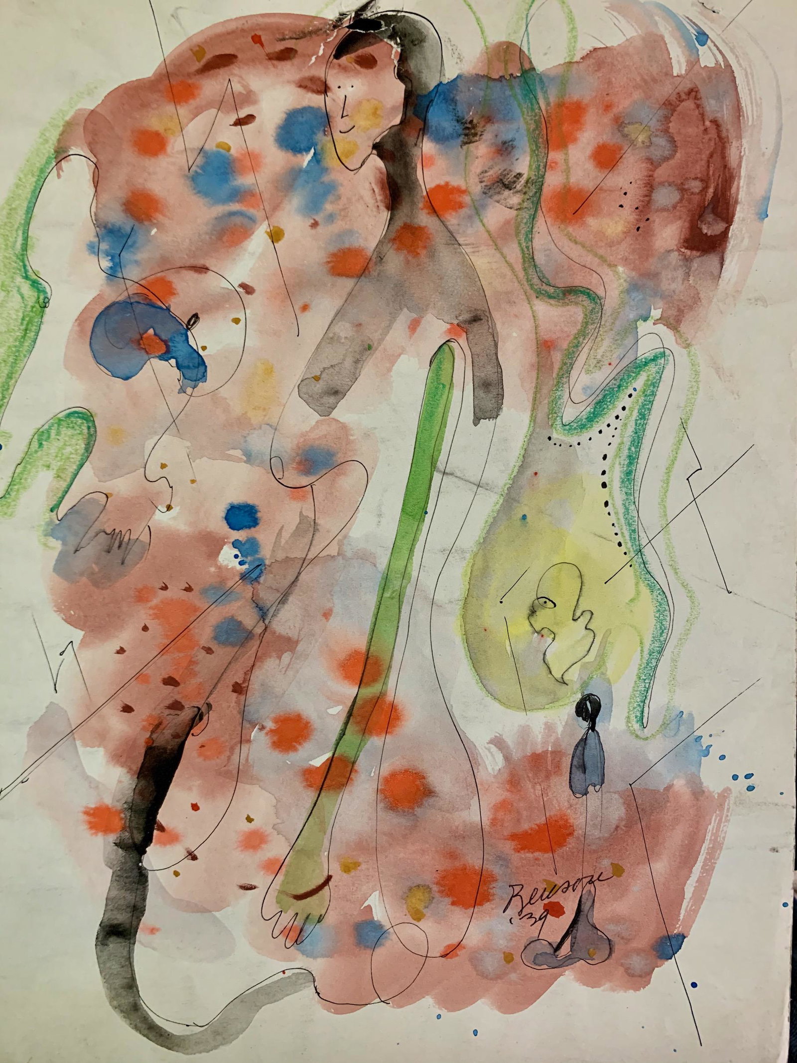 John William Benson American Artist Abstract work: John William Birger Benson (1904-1978), American Artist, Abstract Expressionist work, pre-war modernism, signed mixed-media, sheet size, 12 x 9", Exhibited with: Kennedy Galleries, New York, NY, show 