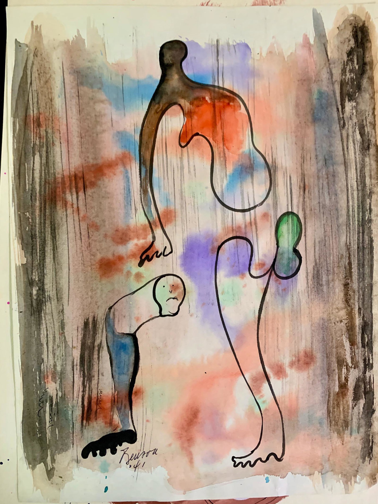 John William Benson American Artist Abstract work: John William Birger Benson (1904-1978), American Artist, Abstract Expressionist work, pre-war modernism, signed mixed-media, sheet size, 12 x 9", Exhibited with: Kennedy Galleries, New York, NY, show 