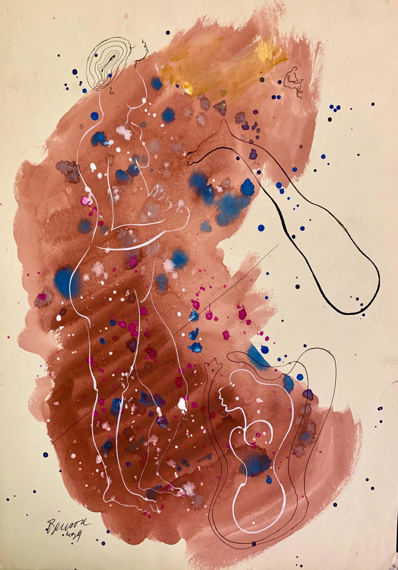 John William Benson American Artist Abstract work: John William Birger Benson (1904-1978), American Artist, Abstract Expressionist work, pre-war modernism, signed mixed-media, sheet size, 14 x 9 3/4", Exhibited with: Kennedy Galleries, New York, NY, s