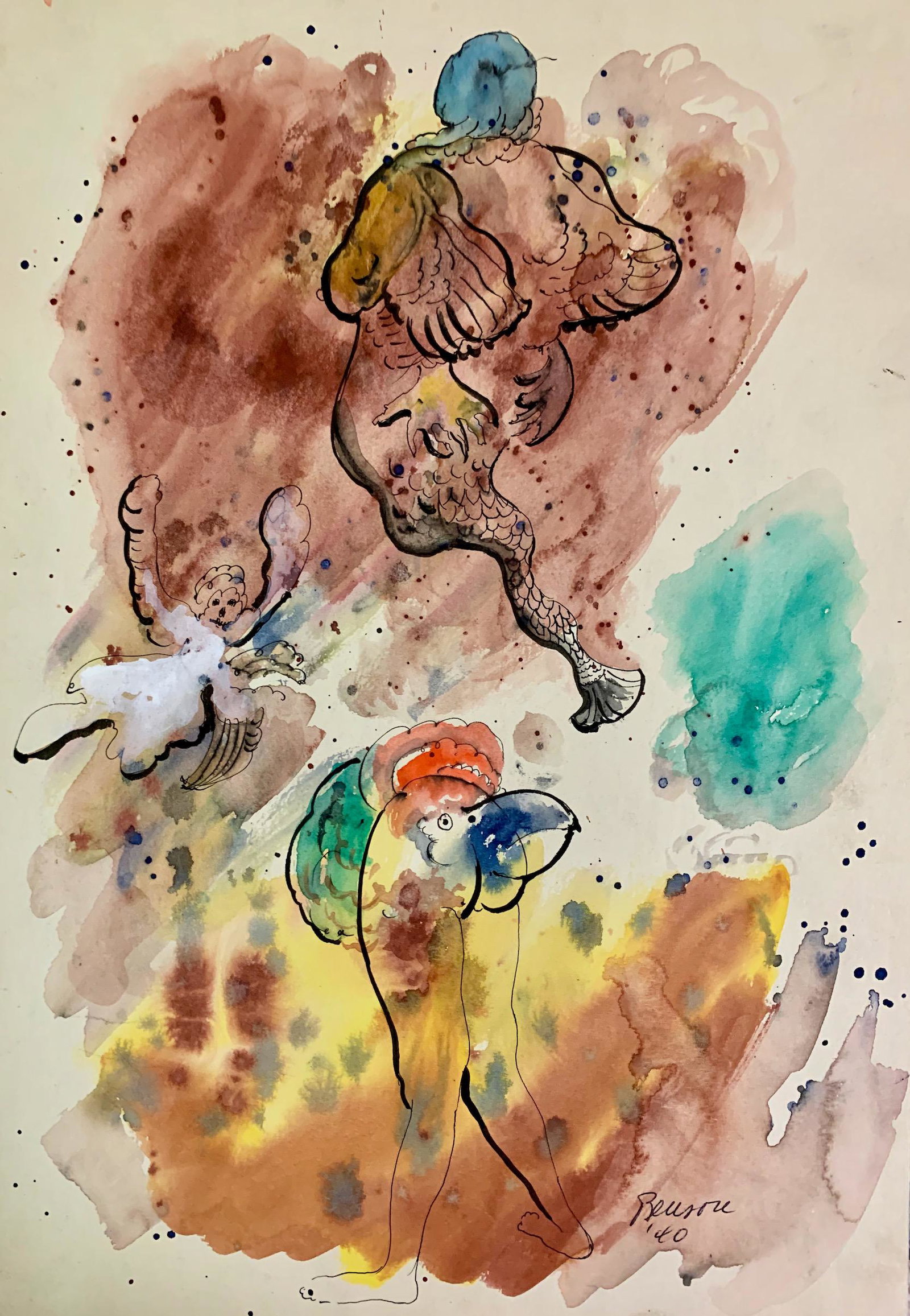 John William Benson American Artist Abstract work: John William Birger Benson (1904-1978), American Artist, Abstract Expressionist work, pre-war modernism, signed mixed-media, sheet size, 14 x 9 3/4", Exhibited with: Kennedy Galleries, New York, NY, s