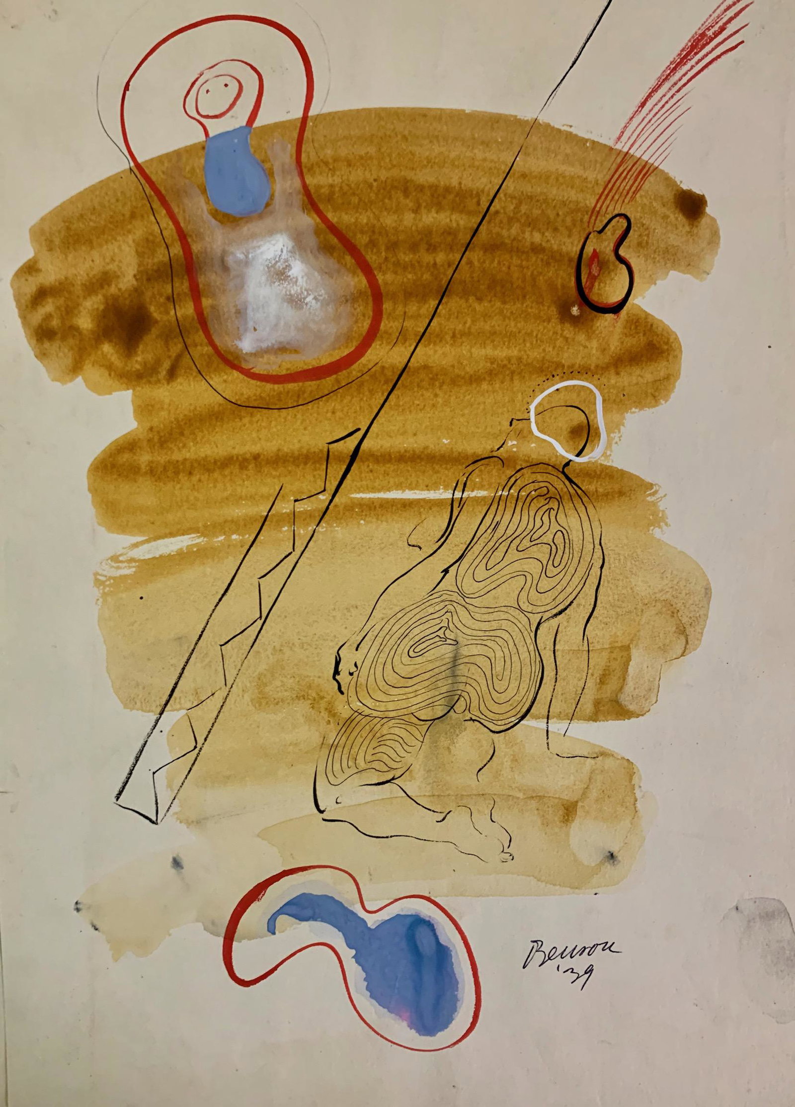 John William Benson American Artist Abstract work: John William Birger Benson (1904-1978), American Artist, Abstract Expressionist work, pre-war modernism, signed mixed-media, SHEET SIZE 14 X 9 3/4", Exhibited with: Kennedy Galleries, New York, NY, sh