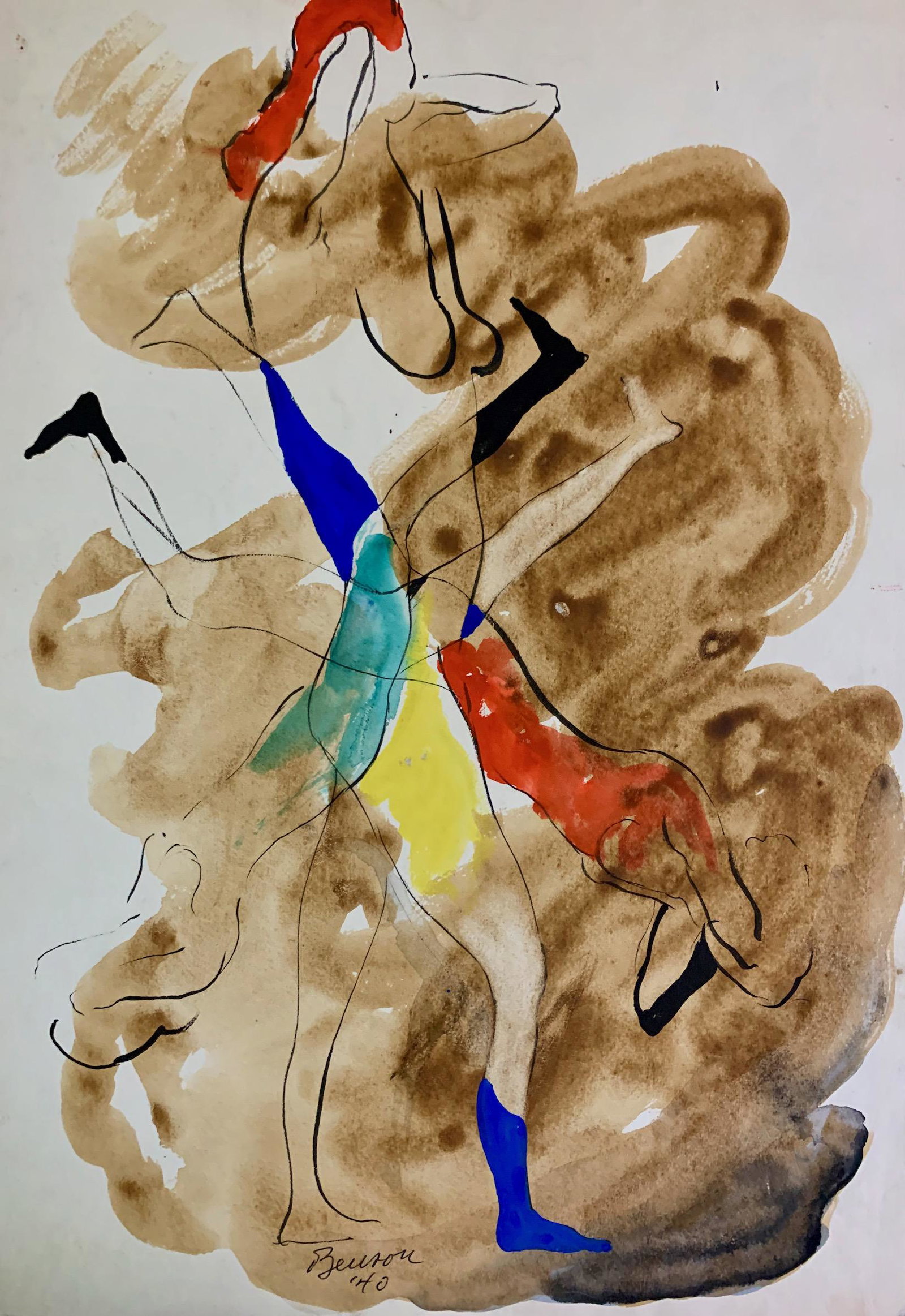John William Benson American Artist Abstract work: John William Birger Benson (1904-1978), American Artist, Abstract Expressionist work, pre-war modernism, signed mixed-media, SHEET SIZE 14 x 9 3/4", Exhibited with: Kennedy Galleries, New York, NY, sh