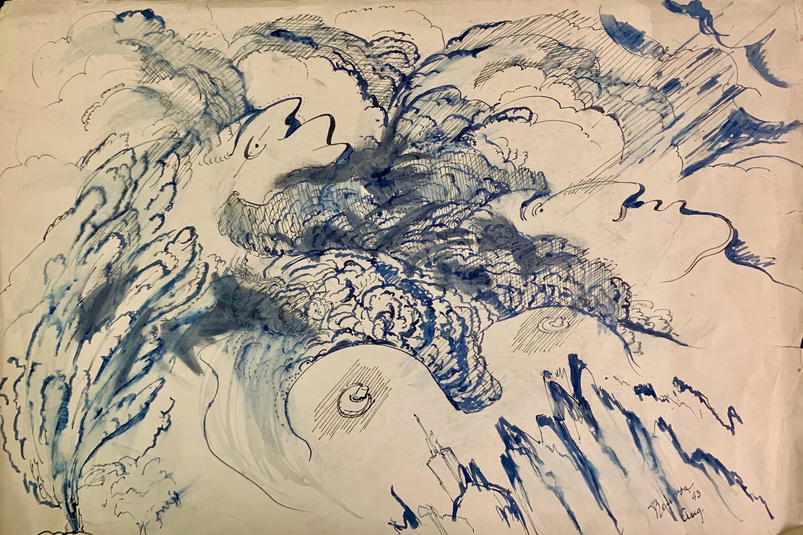 John William Benson American Artist Abstract work: John William Birger Benson (1904-1978), American Artist, Abstract Expressionist work, pre-war modernism, signed mixed-media, sheet size, 12 x 18", Exhibited with: Kennedy Galleries, New York, NY, show