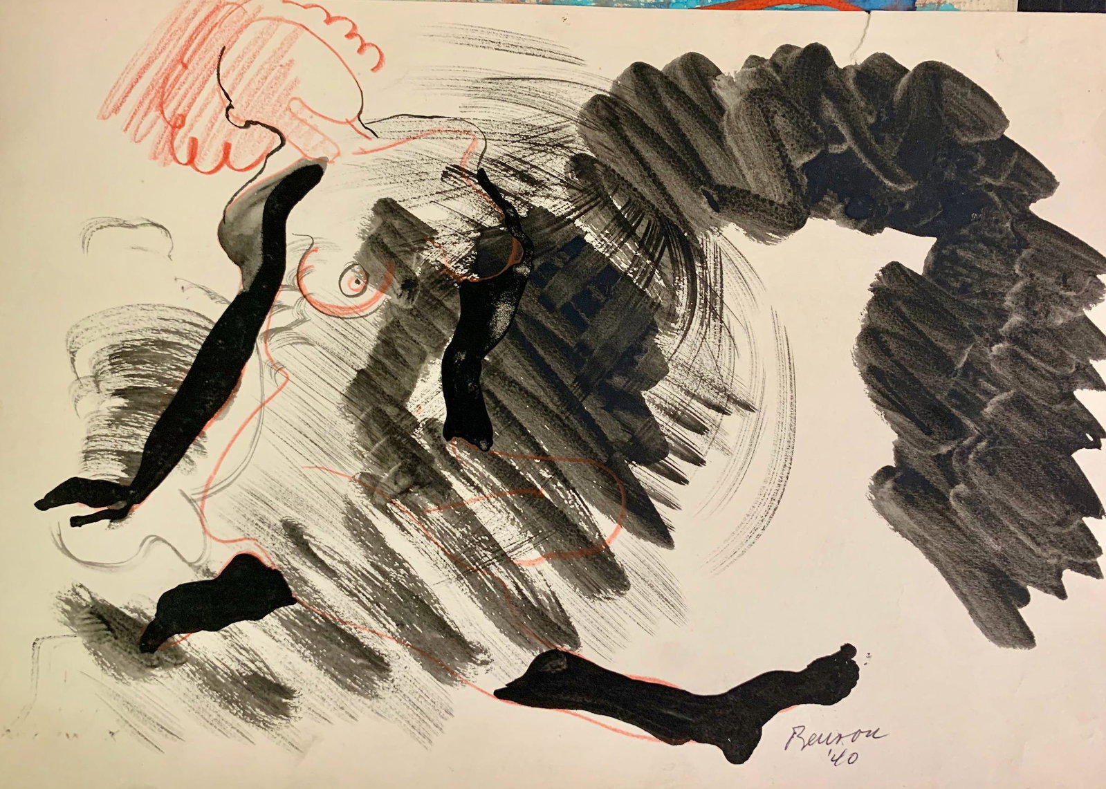 John William Benson American Artist Abstract work: John William Birger Benson (1904-1978), American Artist, Abstract Expressionist work, pre-war modernism, signed mixed-media, sheet size, 14 x 9 3/4", Exhibited with: Kennedy Galleries, New York, NY, s
