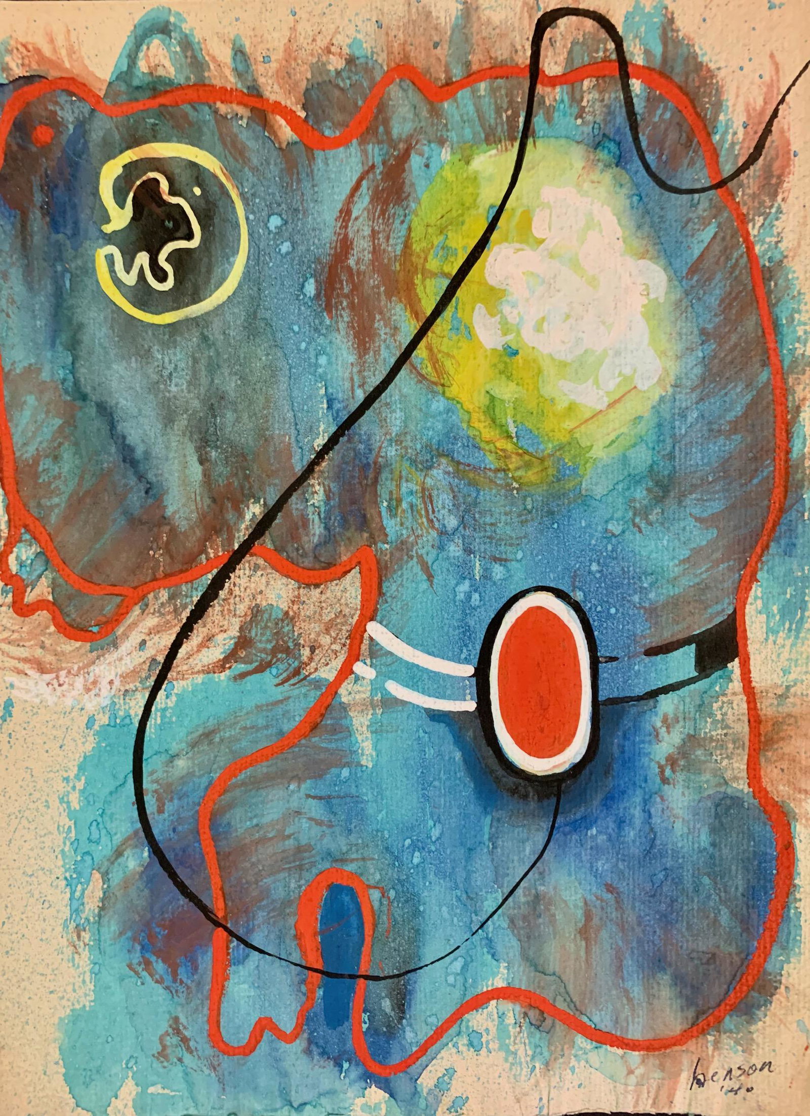John William Benson American Artist Abstract work: John William Birger Benson (1904-1978), American Artist, Abstract Expressionist work, pre-war modernism, signed mixed-media, sheet size 12 1/2 x 9 1/2", Exhibited with: Kennedy Galleries, New York, NY