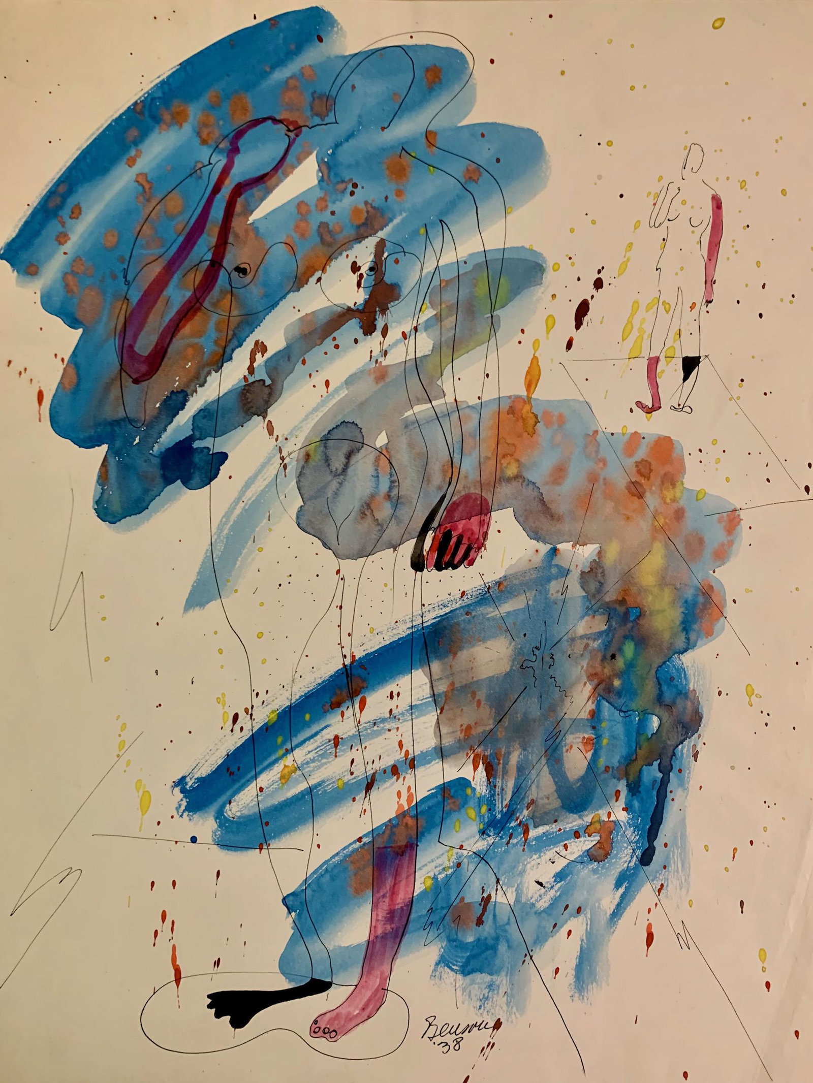 John William Benson American Artist Abstract work: John William Birger Benson (1904-1978), American Artist, Abstract Expressionist work, pre-war modernism, signed mixed-media, sheet size, 16 1/2 x 13 3/4", Exhibited with: Kennedy Galleries, New York, 