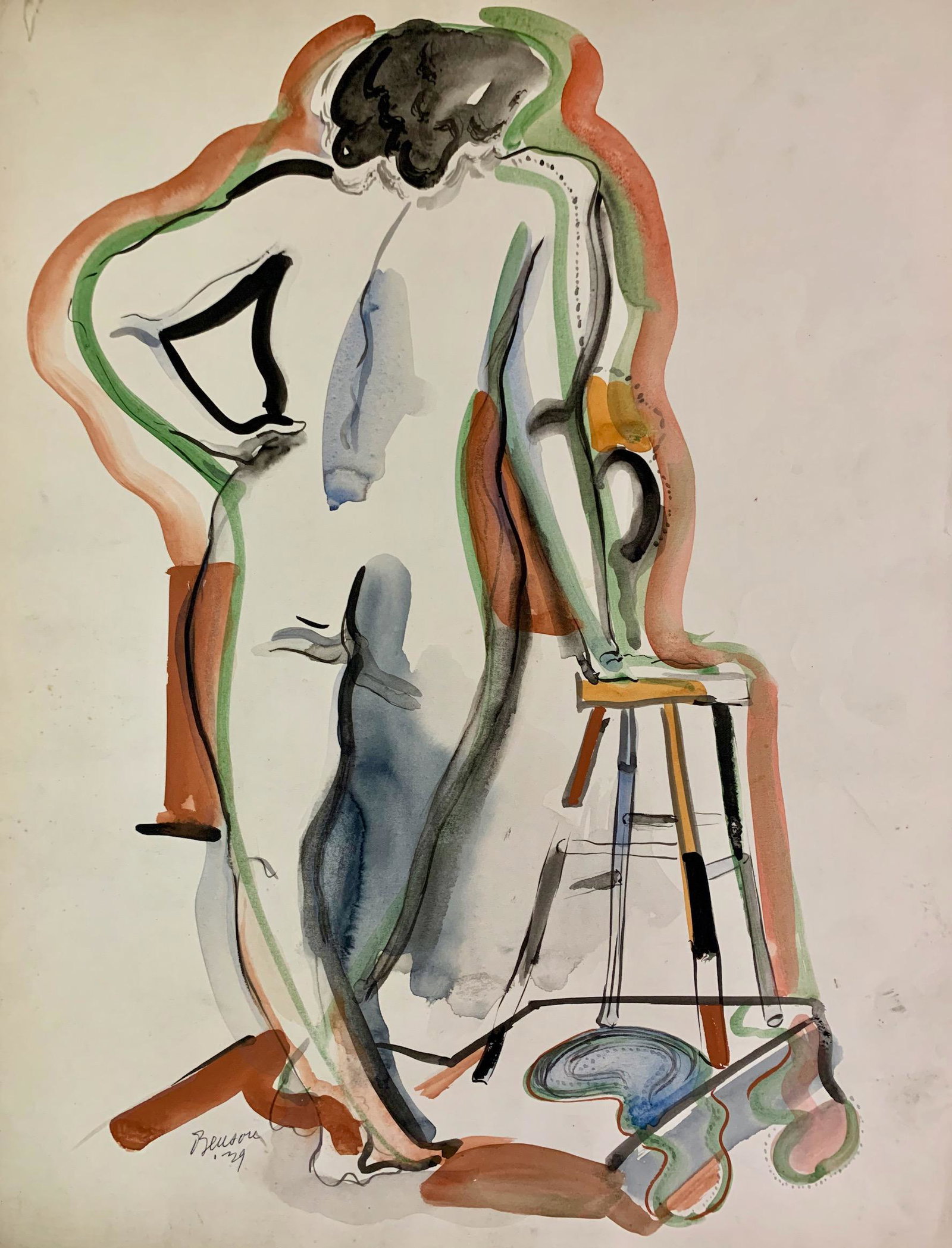 John William Benson American Artist Abstract work: John William Birger Benson (1904-1978), American Artist, Abstract Expressionist work, pre-war modernism, signed mixed-media, sheet size, 18 x 13 3/4", Exhibited with: Kennedy Galleries, New York, NY, 