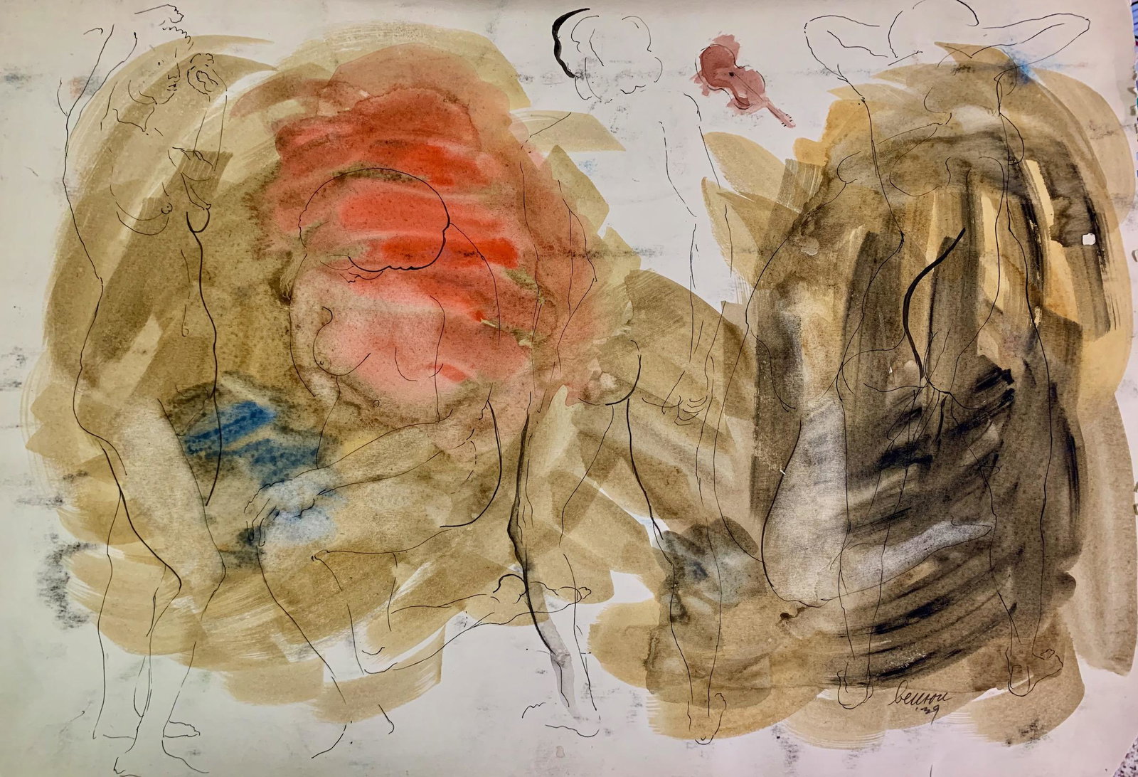 John William Benson American Artist Abstract work: John William Birger Benson (1904-1978), American Artist, Abstract Expressionist work, pre-war modernism, signed mixed-media, sheet size, 15 x 21 3/4", Exhibited with: Kennedy Galleries, New York, NY, 