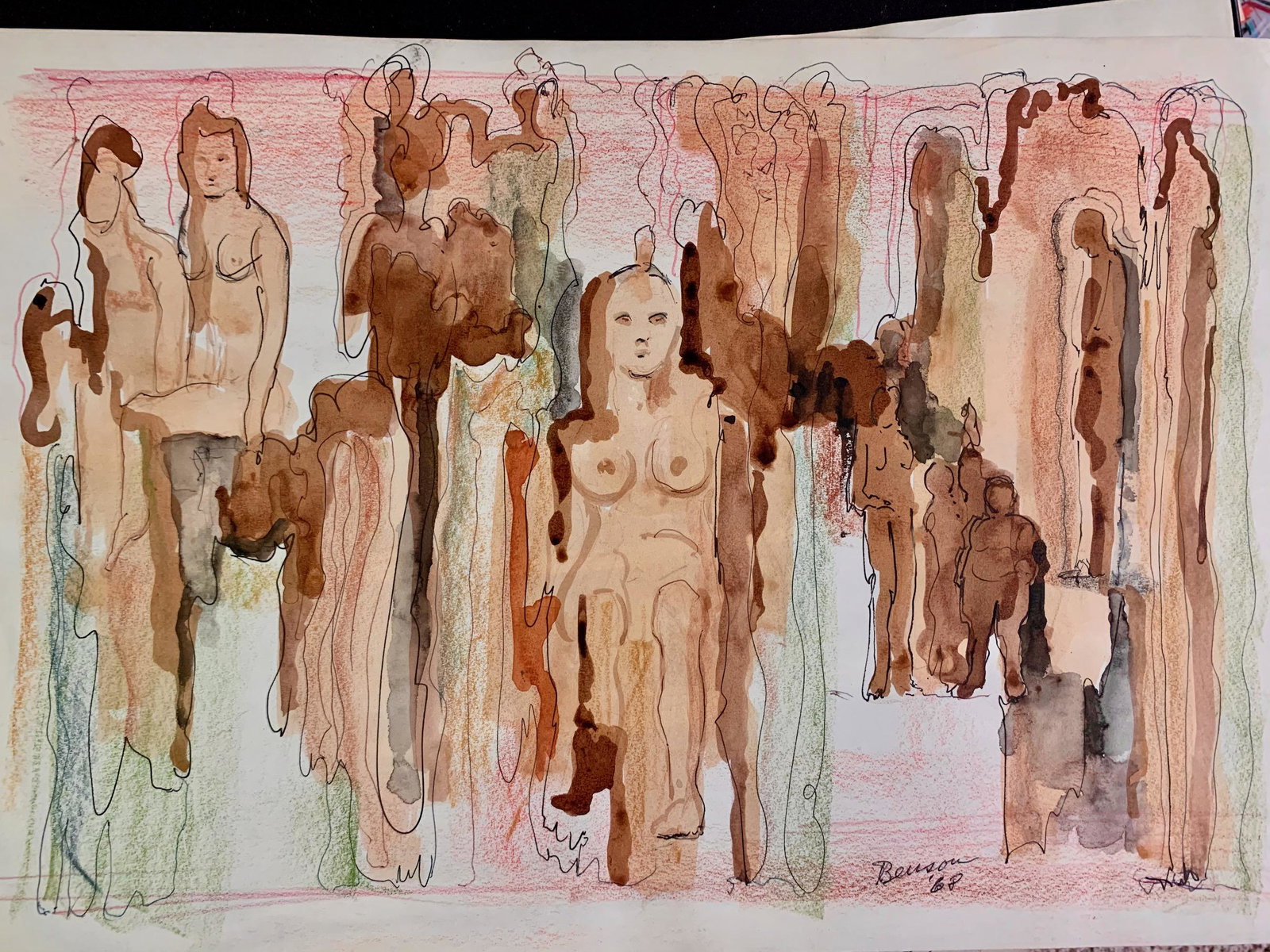 John William Benson American Artist Abstract work: John William Birger Benson (1904-1978), American Artist, Abstract Expressionist work, pre-war modernism, signed mixed-media, sheet size, 12 x 17 3/4", Exhibited with: Kennedy Galleries, New York, NY, 