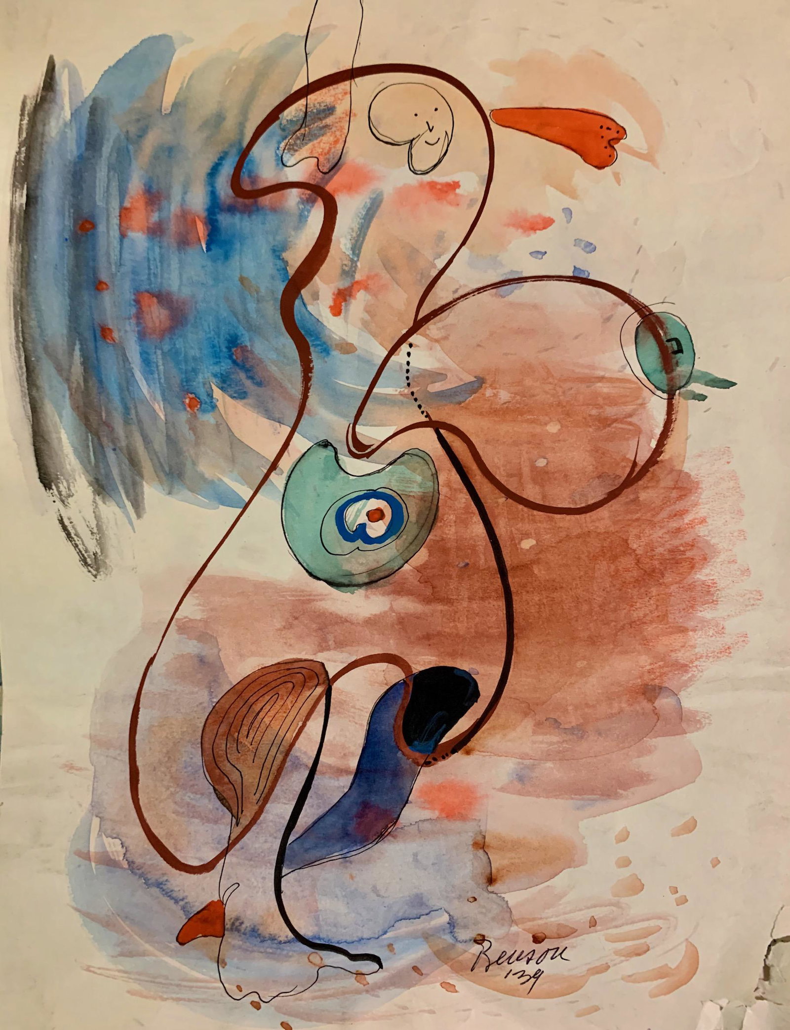 John William Benson American Artist Abstract work: John William Birger Benson (1904-1978), American Artist, Abstract Expressionist work, pre-war modernism, signed mixed-media, sheet size, 12 x 9", Exhibited with: Kennedy Galleries, New York, NY, show 