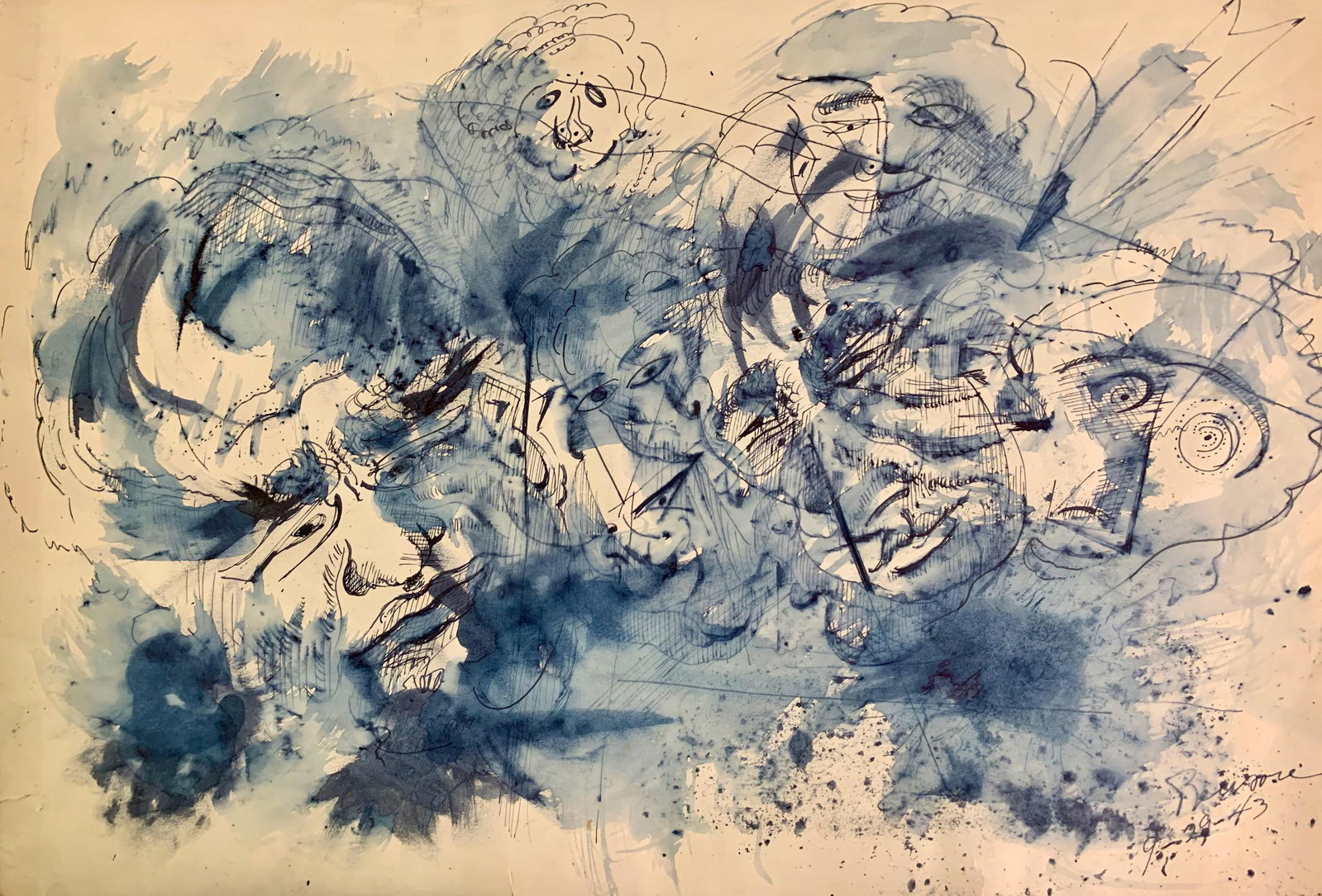 John William Benson American Artist Abstract work: John William Birger Benson (1904-1978), American Artist, Abstract Expressionist work, pre-war modernism, signed mixed-media, sheet size 17 3/4 x 12", Exhibited with: Kennedy Galleries, New York, NY, s