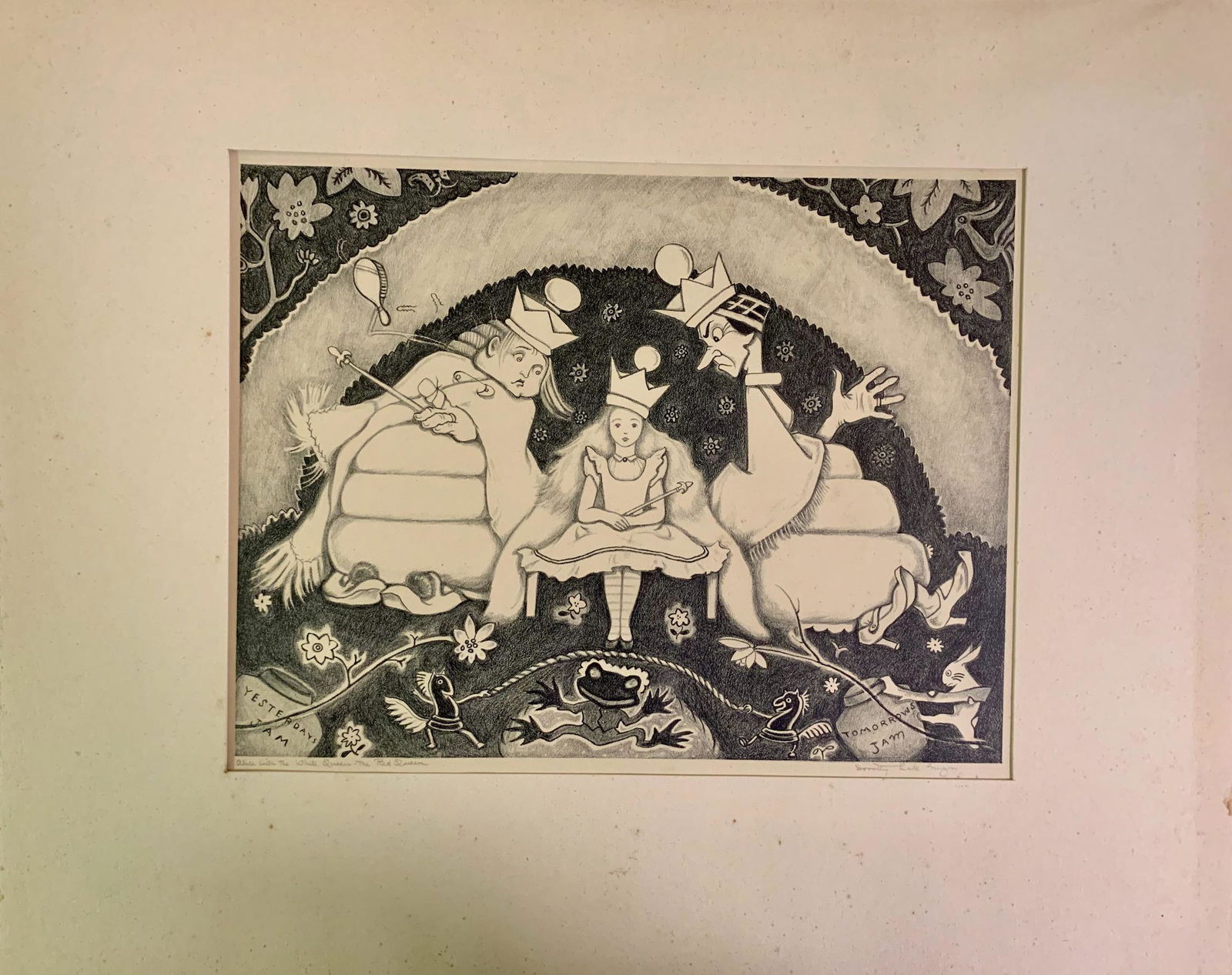Dorothy Lake Gregory, Alice in Wonderland, litho: Dorothy Lake Gregory (1893-1970), Alice in Wonderland, "Alice with the White Queen - the Red Queen", lithograph, image size 10 1/2 x 13 1/2", pencil signed. Dorothy Lake Gregory was born in Brooklyn,