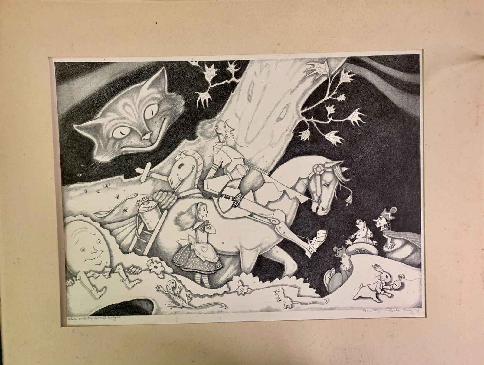 Dorothy Lake Gregory, Alice in Wonderland, litho: Dorothy Lake Gregory (1893-1970), Alice in Wonderland, "Alice and the White Knight", lithograph, 10 1/2 x 13 1/2", pencil signed. Dorothy Lake Gregory was born in Brooklyn, NY and showed artistic tale